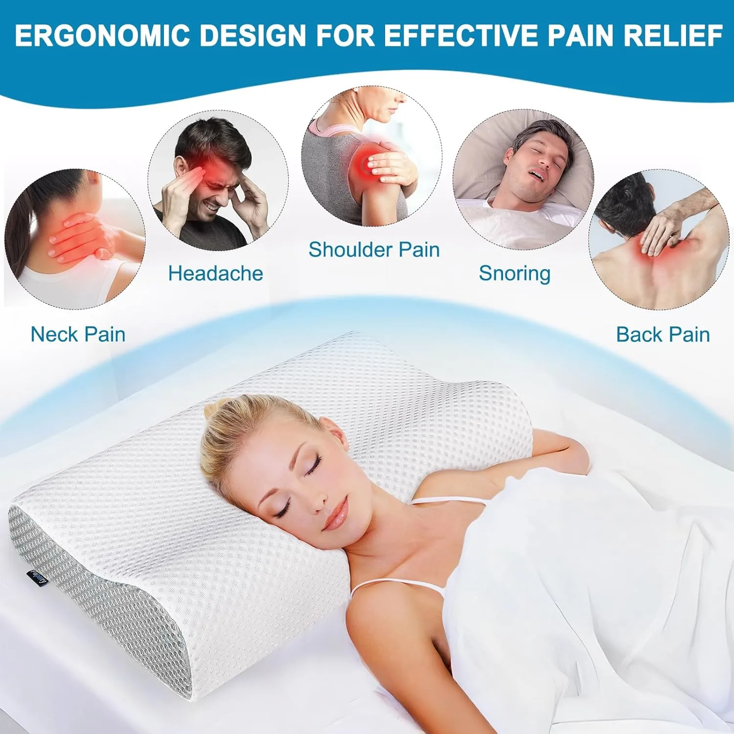 Cervical Neck Pillow, Contour Memory Foam Pillows Neck Pillow for Sleeping, Ergonomic Pillow for Side Back Stomach Sleeper, Neck and Shoulder Pain