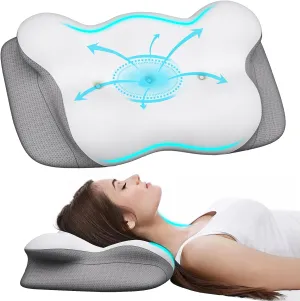 Cervical Neck Pillow Ergonomic Contour Pillow for Neck, Shoulder, Back Pain Relief Memory Foam Orthopedic Pillow for Adults Side Sleeper and Stomach Sleeper with Cooling Pillowcase