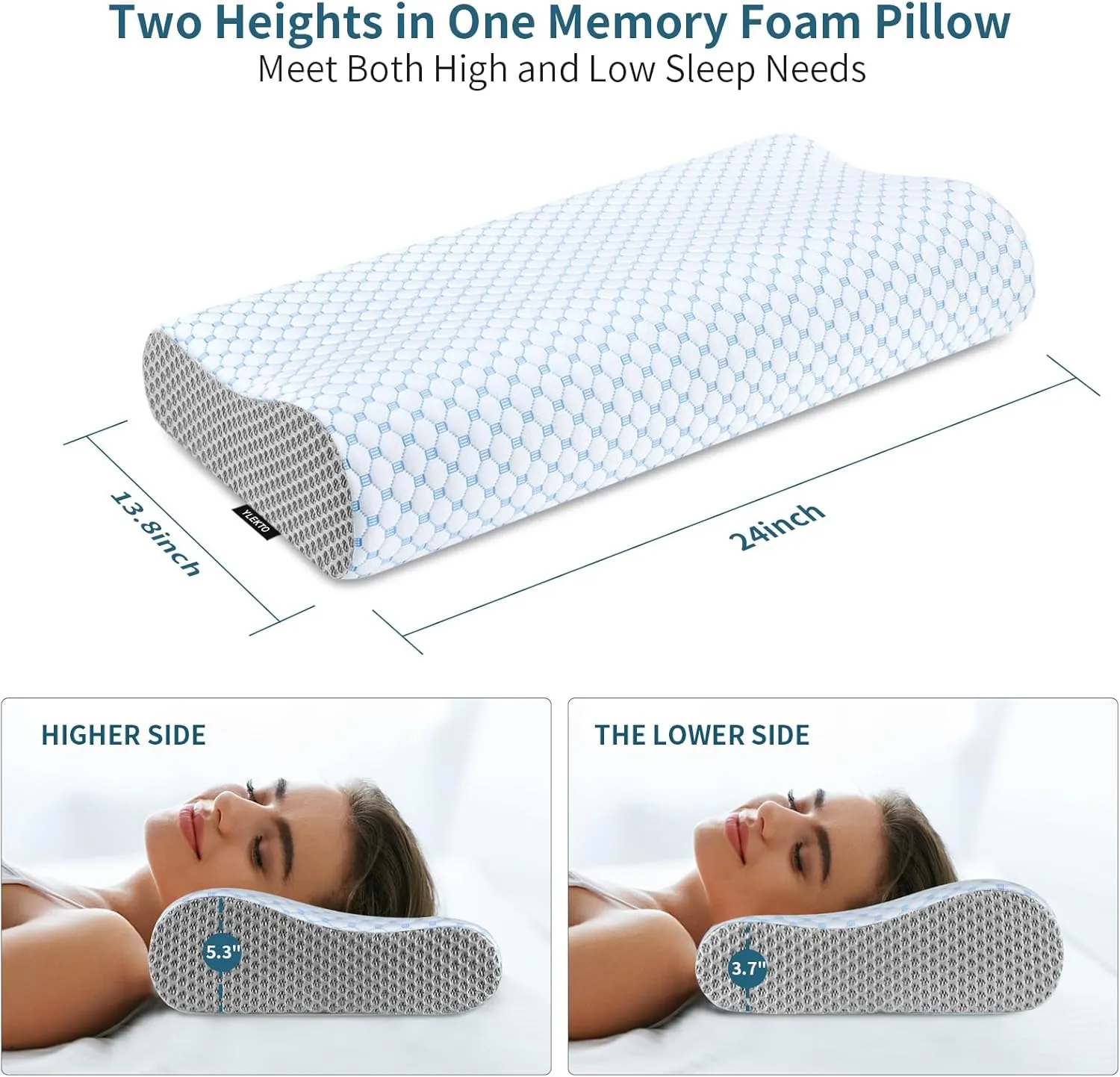Cervical Neck Pillow for Pain Relief, Contour Memory Foam Pillows for Sleeping, Odorless Ergonomic Pillow Adjustable Orthopedic Cooling Pillow Bed Pillow Neck Support for Side Back Stomach Sleepers