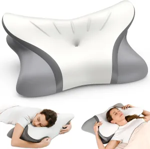 Cervical Neck Pillow for Pain Relief - Ergonomic Side Sleeper Pillow for Sleeping, Contour Orthopedic Bed Pillow for Neck Support, Cooling Memory Foam Pillows for Back Stomach Sleepers with Pillowcase