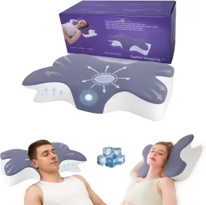 Cervical Neck Support Pillow for Cozy Sleeping Ergonomic Memory Foam Pillows Orthopedic Contour Shoulder Pain Relief Pillows Side Back Stomach Sleeper Bed Pillowcases (Light Grey, 61.5 * 34 * 13cm)