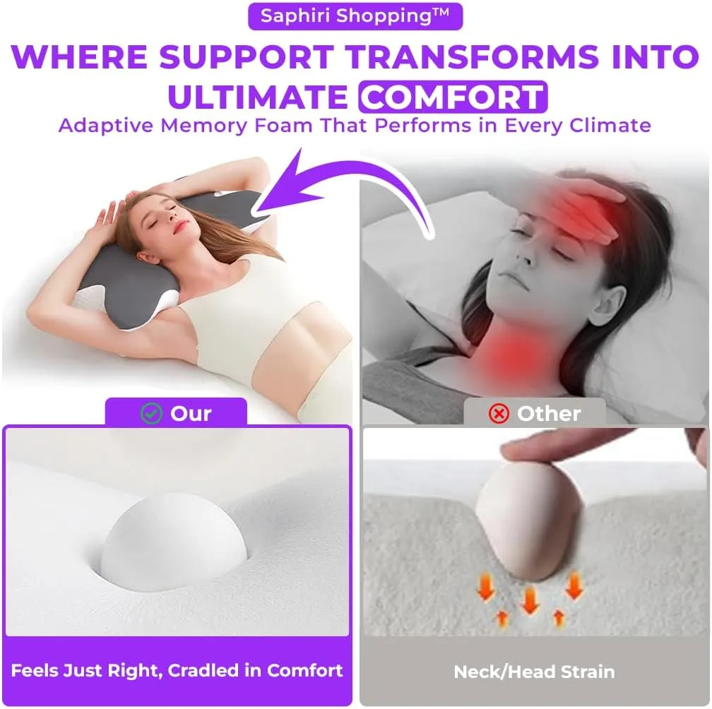 Cervical Neck Support Pillow for Cozy Sleeping Ergonomic Memory Foam Pillows Orthopedic Contour Shoulder Pain Relief Pillows Side Back Stomach Sleeper Bed Pillowcases (Light Grey, 61.5 * 34 * 13cm)