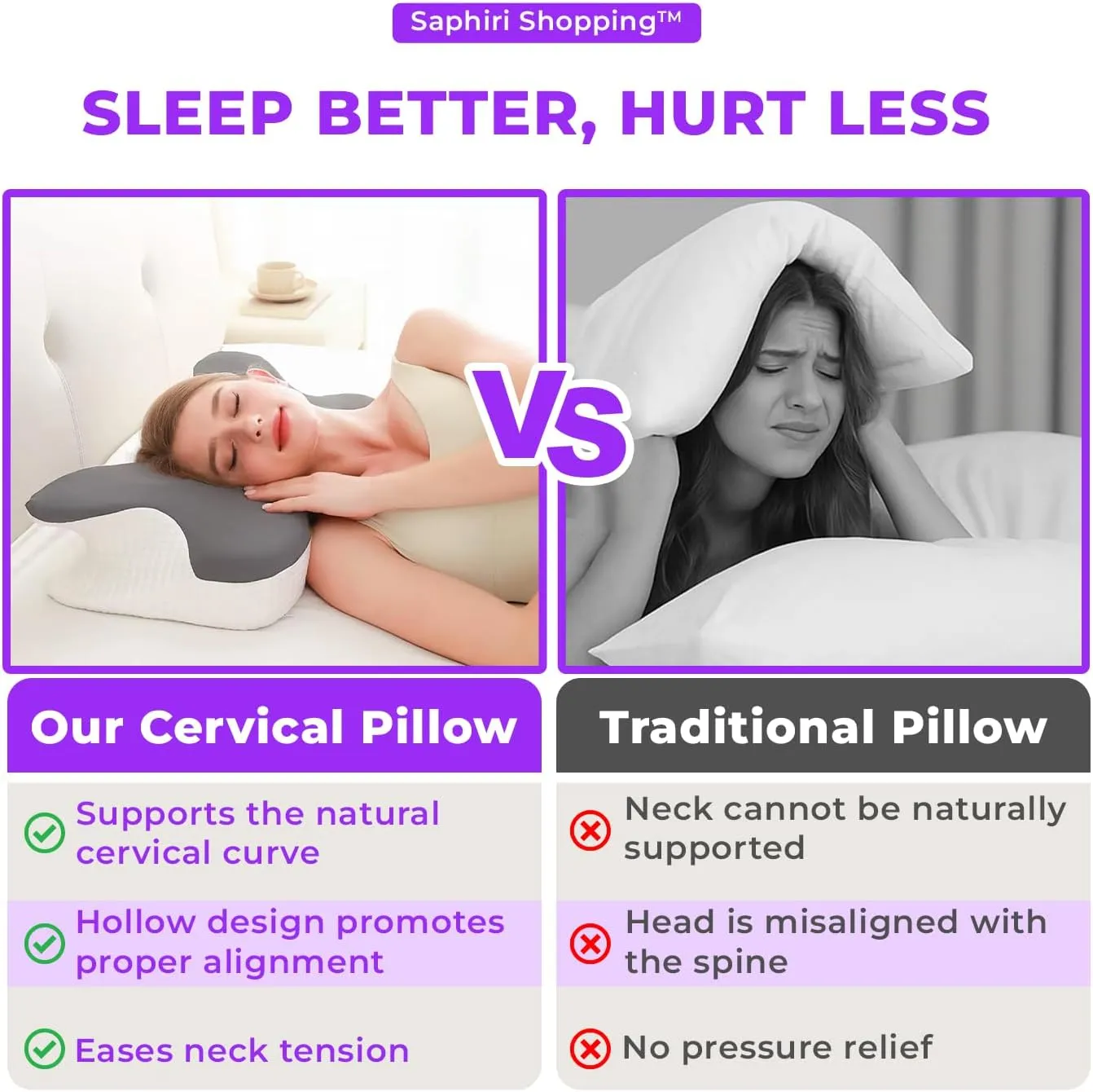 Cervical Neck Support Pillow for Cozy Sleeping Ergonomic Memory Foam Pillows Orthopedic Contour Shoulder Pain Relief Pillows Side Back Stomach Sleeper Bed Pillowcases (Light Grey, 61.5 * 34 * 13cm)