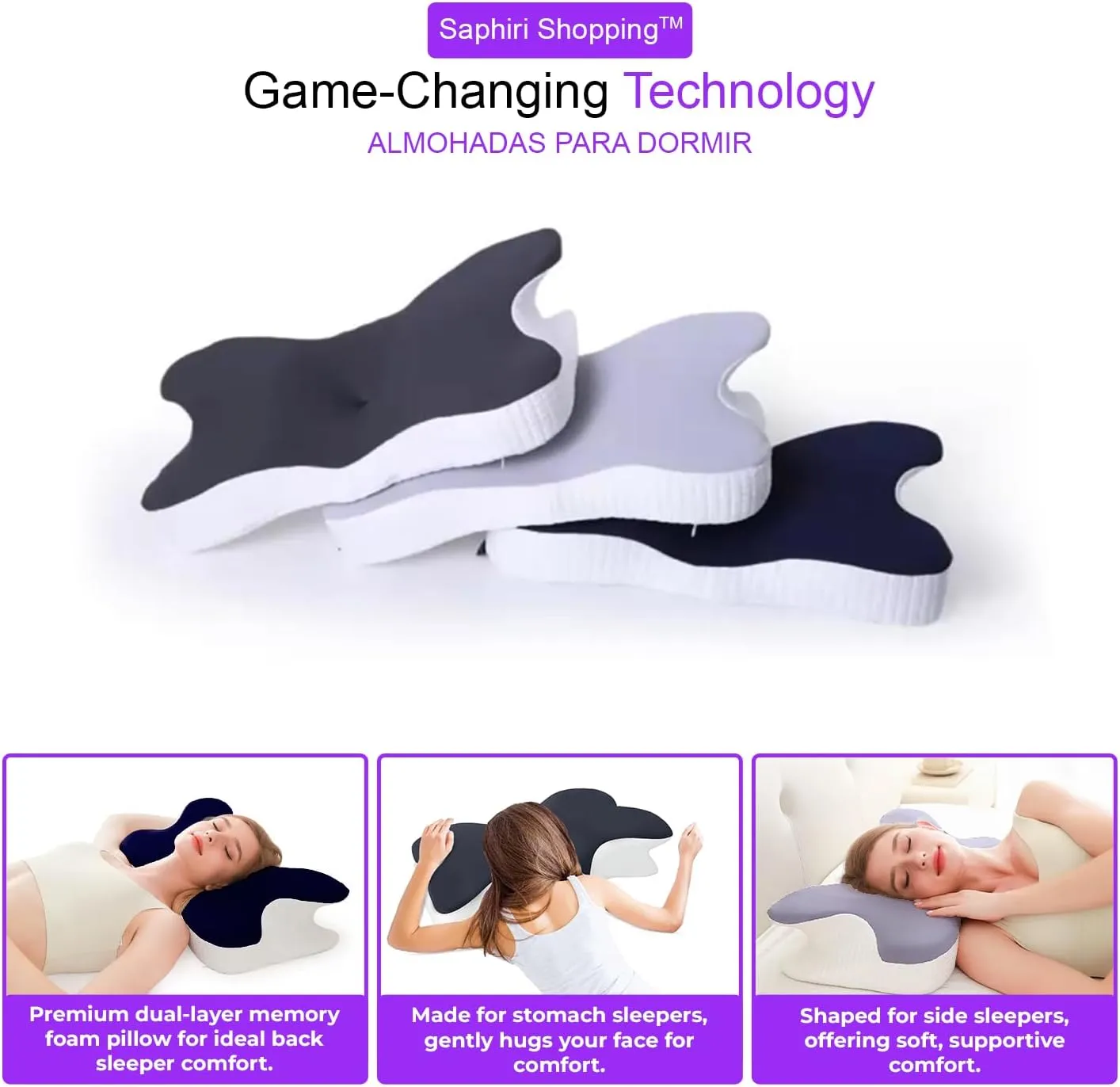 Cervical Neck Support Pillow for Cozy Sleeping Ergonomic Memory Foam Pillows Orthopedic Contour Shoulder Pain Relief Pillows Side Back Stomach Sleeper Bed Pillowcases (Light Grey, 61.5 * 34 * 13cm)