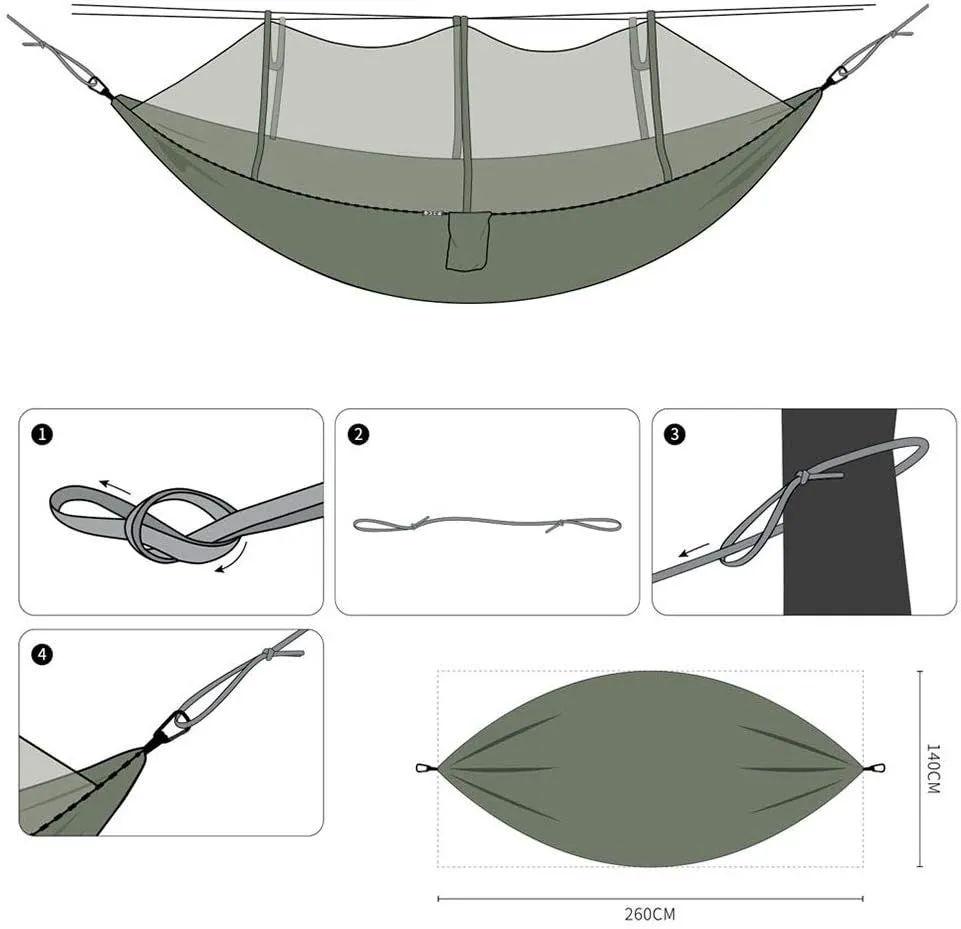 C/H Outdoor Camping Hammocks with Mosquito Net 1-2 Person Portable Travel Camping Fabric Hanging Swing Hammocks Bed for Garden Beach Travel Hiking Backpacking