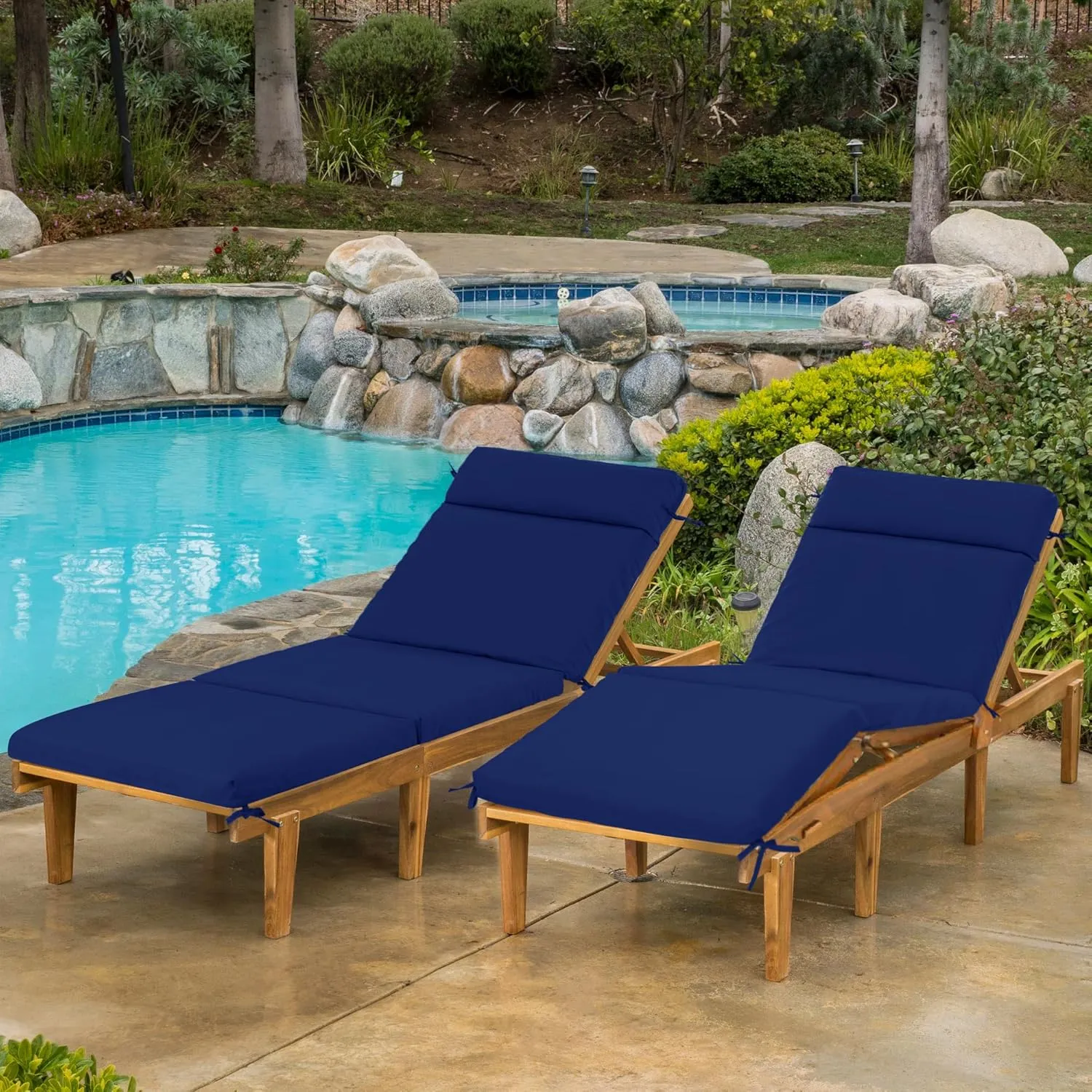 Chaise Lounge Cushion 72x21x3 Inch ?Set of 2 Outdoor Lounge Chair Cushions, Lounger Pad Replacement with Fade-Resistant, Removable & Machine-Washable Covers, Ideal for Patio Chaise Chairs, Navy Blue