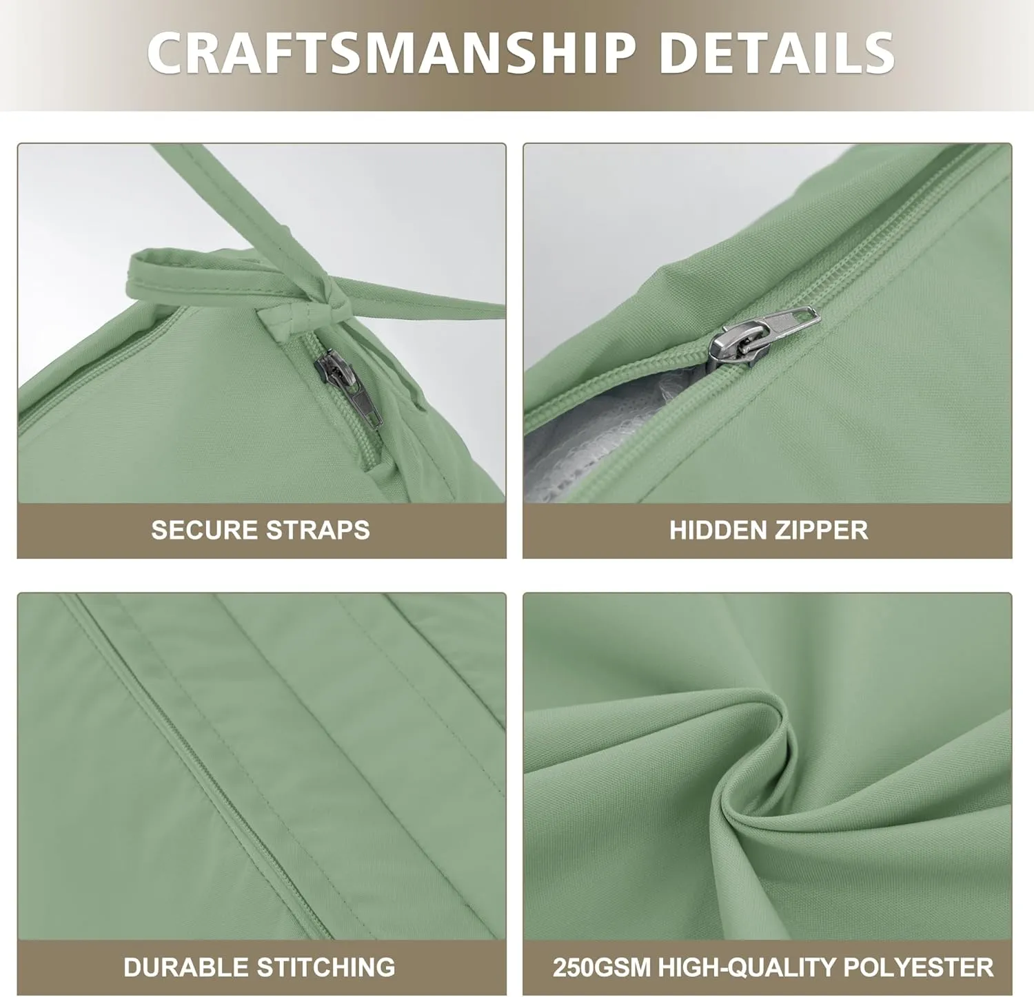 Chaise Lounge Cushion 72x21x3 Inch – Set of 4 Outdoor Lounge Chair Cushions, Lounger Pad Replacement with Fade-Resistant, Removable & Machine-Washable Covers, Ideal for Patio Chaise Chairs, Sage Green