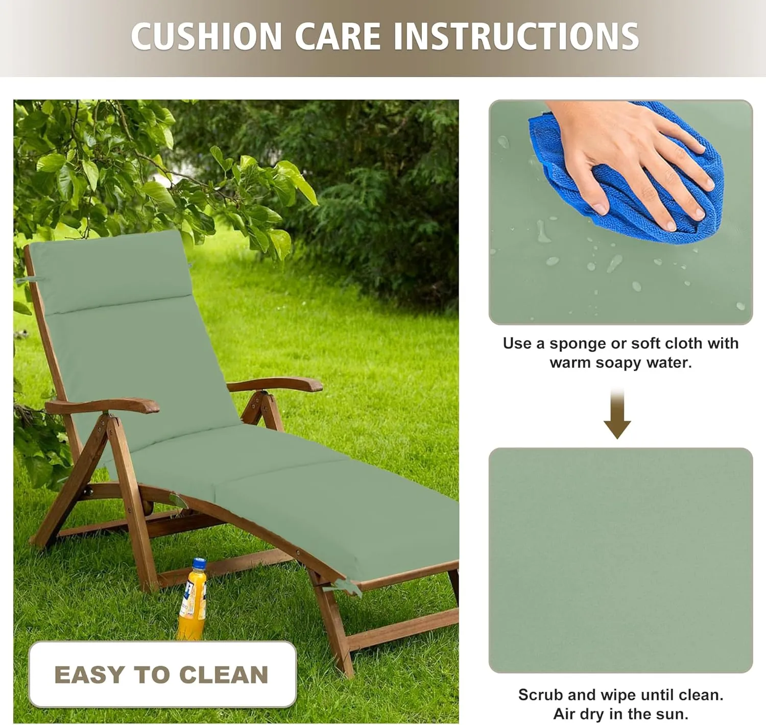 Chaise Lounge Cushion 72x21x3 Inch – Set of 4 Outdoor Lounge Chair Cushions, Lounger Pad Replacement with Fade-Resistant, Removable & Machine-Washable Covers, Ideal for Patio Chaise Chairs, Sage Green