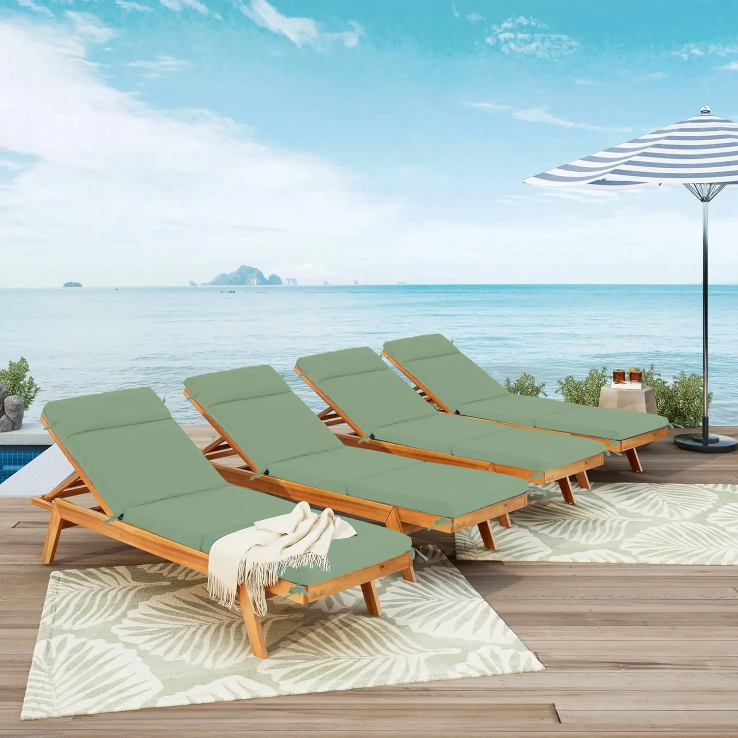 Chaise Lounge Cushion 72x21x3 Inch – Set of 4 Outdoor Lounge Chair Cushions, Lounger Pad Replacement with Fade-Resistant, Removable & Machine-Washable Covers, Ideal for Patio Chaise Chairs, Sage Green