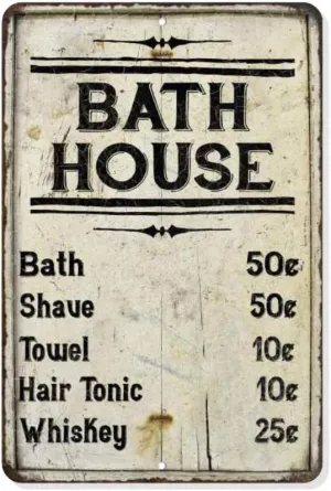 Chico Creek Signs Bath House Price List Sign Vintage Decor Signs Shower Shave House Farmhouse Rustic Bathroom Decorations Wall Art Tin Bathhouse Metal Gift 8 x 12 Matte Finish 108120020175