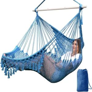 Chihee Hammock Chair Super Large Hanging Chair Soft-Spun Cotton Rope Weaving Chair, Collapsible Strong Metal Spreader Bar Wide Seat Lace Stretch Swing Chair Indoor Outdoor Garden Yard Theme Decoration