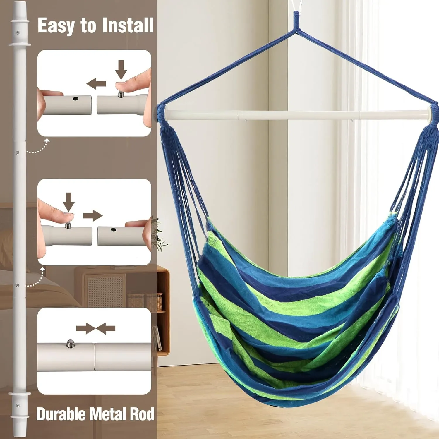 Chihee Hammock Swing Chair - Strong Metal, Collapsible, Portable, Max 500 lbs, Comfy Seat, Patio & Lawn, Cotton Blended, Indoor/Outdoor
