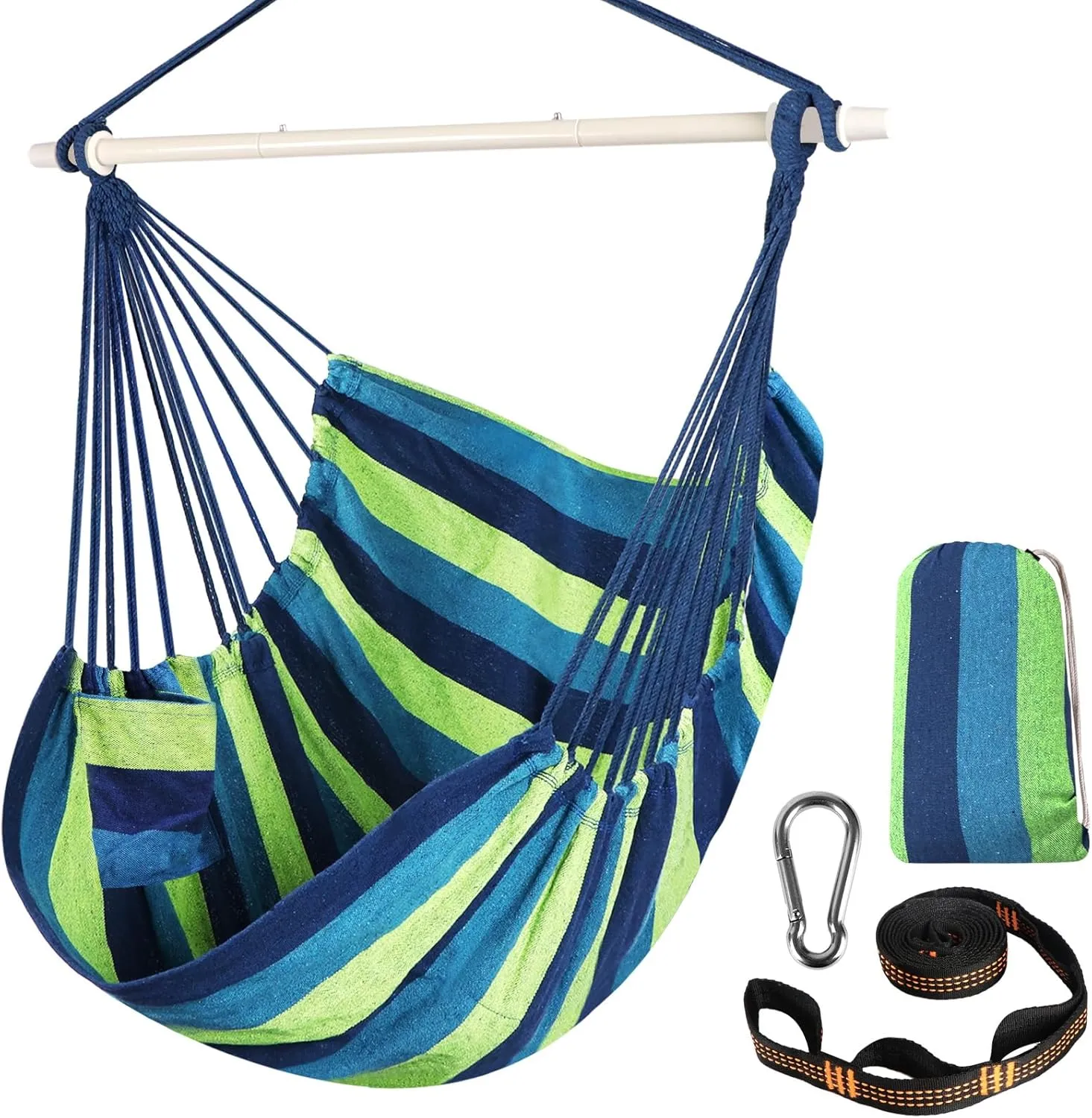 Chihee Hammock Swing Chair - Strong Metal, Collapsible, Portable, Max 500 lbs, Comfy Seat, Patio & Lawn, Cotton Blended, Indoor/Outdoor