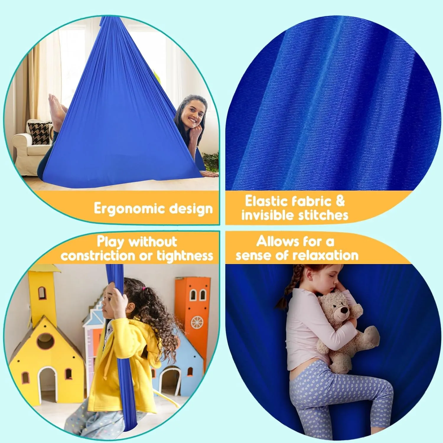 Chihee Sensory Swing Therapy Swing Hammock Indoor Outdoor for Kids, Hardware Included, Soft Breathable Nylon Cuddle Swing Joy Hammock for Child Adult with Autism, ADHD, Aspergers, Sensory Integration