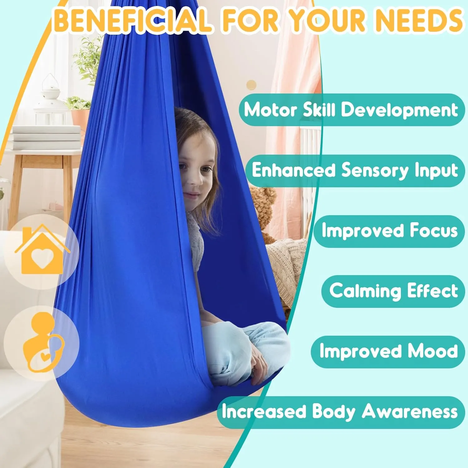 Chihee Sensory Swing Therapy Swing Hammock Indoor Outdoor for Kids, Hardware Included, Soft Breathable Nylon Cuddle Swing Joy Hammock for Child Adult with Autism, ADHD, Aspergers, Sensory Integration