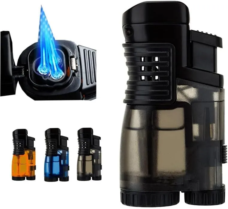 Cigar Lighter, Triple Jet Flame Butane Torch Lighter, Refillable, Windproof, Gift for Men (Black)