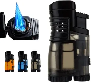 Cigar Lighter, Triple Jet Flame Butane Torch Lighter, Refillable, Windproof, Gift for Men (Black)