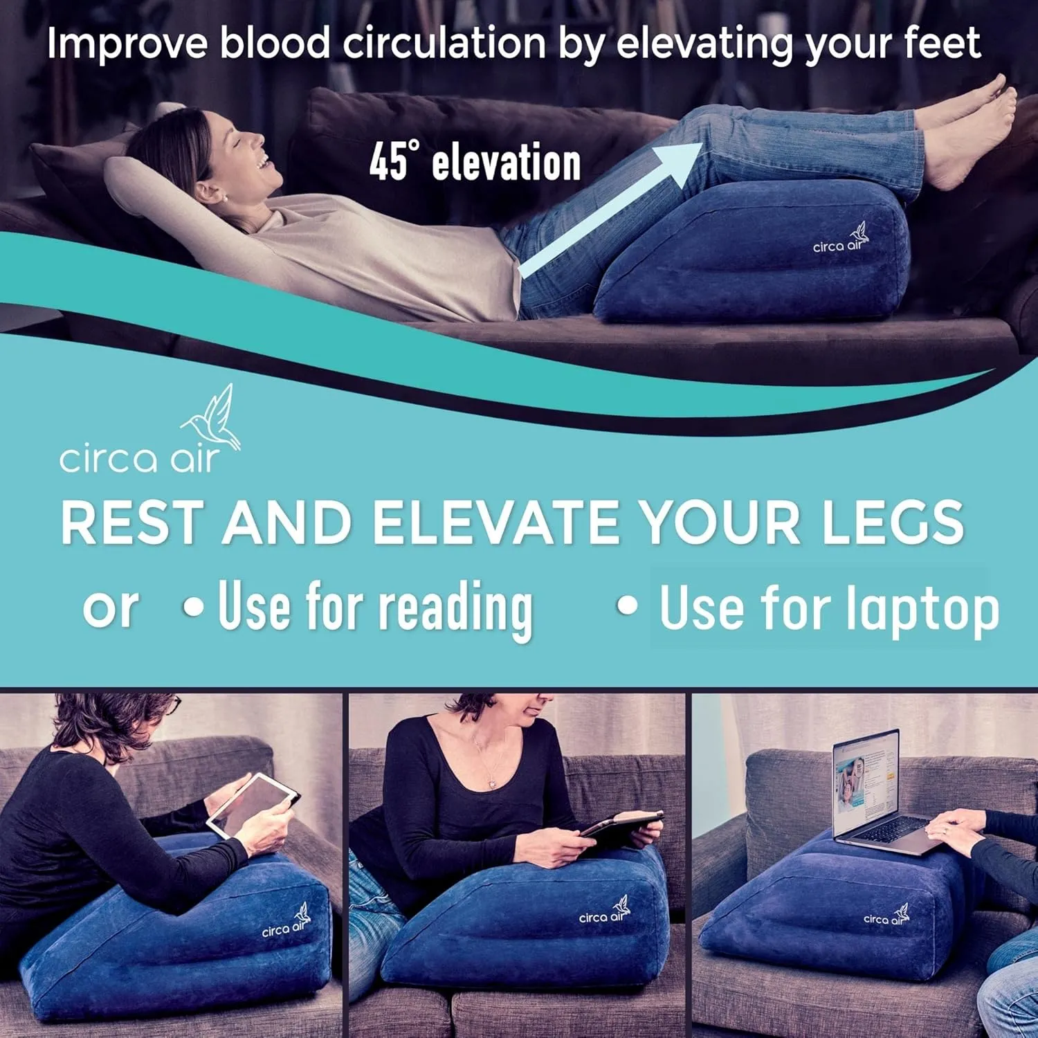 Circa Air Inflatable Leg Elevation Pillows for Swelling and Edema Relief, Travel Wedge Pillow for Legs, Foot Ankle Knee and Lower Back Pain Support, After Surgery Products