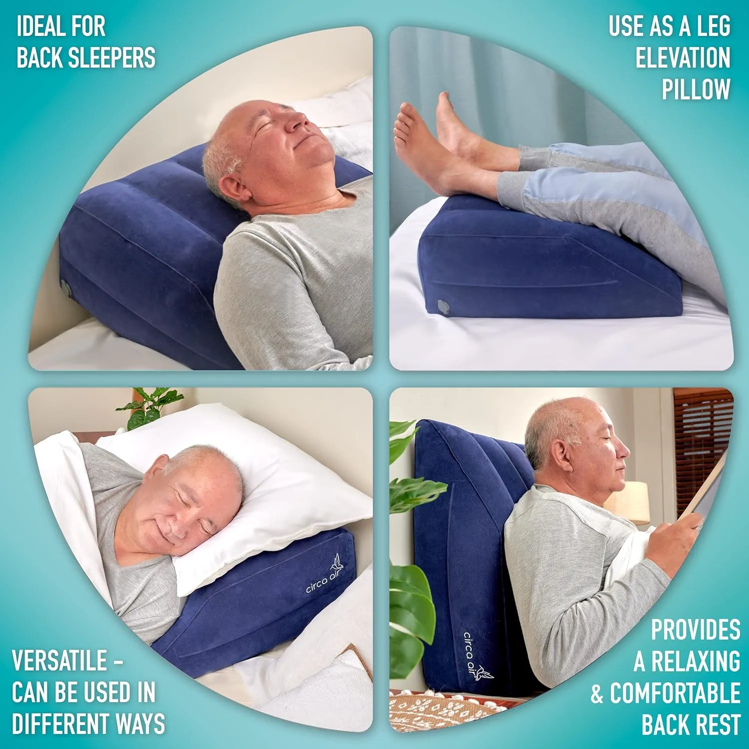 Circa Air Inflatable Leg Elevation Pillows for Swelling and Edema Relief, Travel Wedge Pillow for Legs, Foot Ankle Knee and Lower Back Pain Support, After Surgery Products