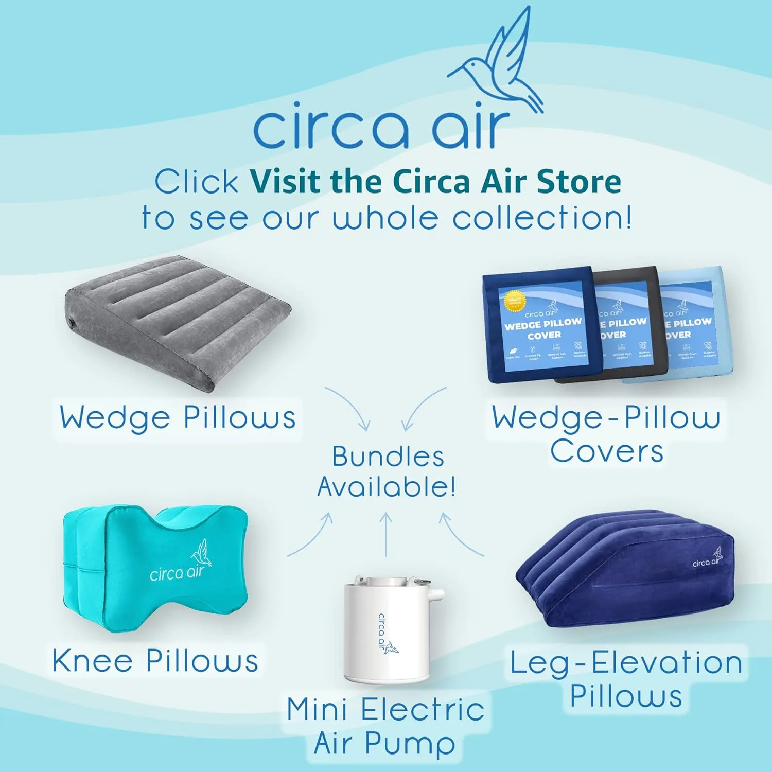 Circa Air Inflatable Leg Elevation Pillows for Swelling and Edema Relief, Travel Wedge Pillow for Legs, Foot Ankle Knee and Lower Back Pain Support, After Surgery Products