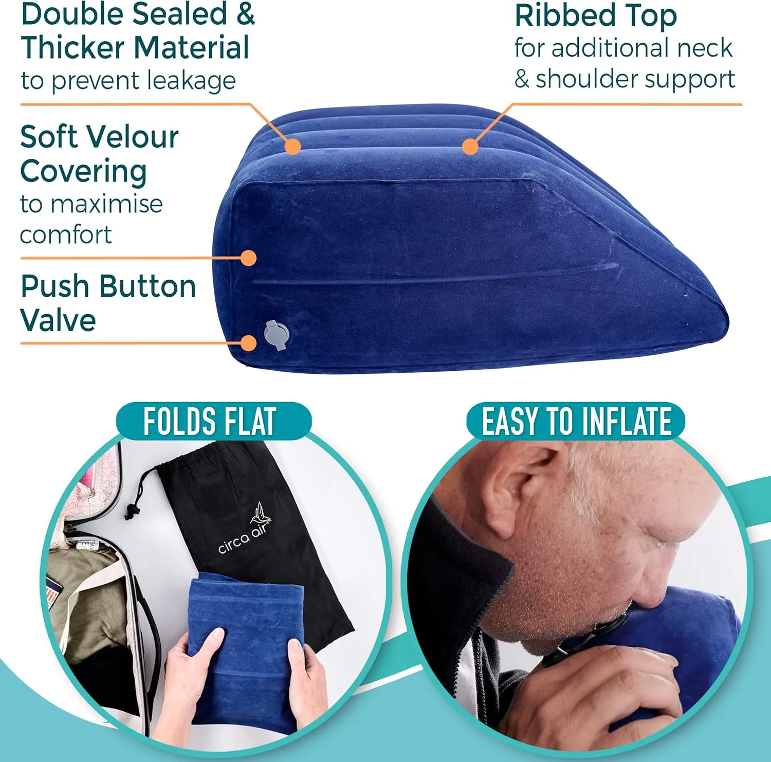 Circa Air Inflatable Leg Elevation Pillows for Swelling and Edema Relief, Travel Wedge Pillow for Legs, Foot Ankle Knee and Lower Back Pain Support, After Surgery Products