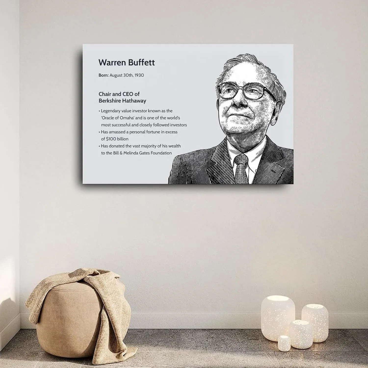 CKNVOSH Berkshire Hathaway Chairman Warren Buffett Portrait Art Quote Poster (3) Canvas Painting Posters And Prints Wall Art for Living Room Bedroom Decor 24x16inch(60x40cm) Unframe-style