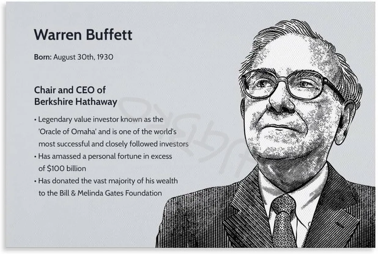CKNVOSH Berkshire Hathaway Chairman Warren Buffett Portrait Art Quote Poster (3) Canvas Painting Posters And Prints Wall Art for Living Room Bedroom Decor 24x16inch(60x40cm) Unframe-style