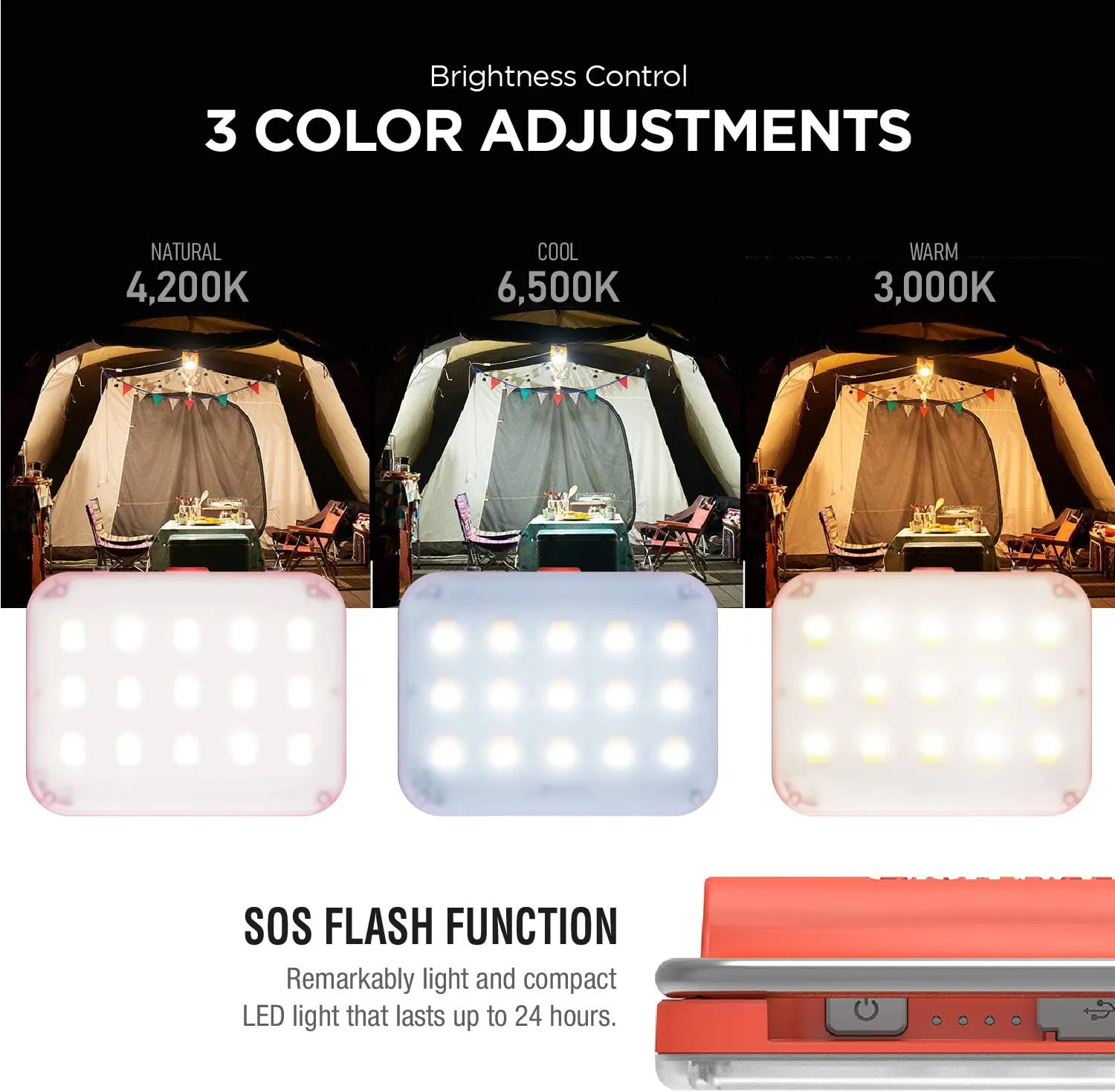 CLAYMORE Ultra Mini (Black) - Outdoor Rechargeable LED Light for Camping, Tent, Backpacking, Emergency and Industrial Use. Waterproof, Portable Lantern with USB-C, Up to 24 Hours Battery Life.