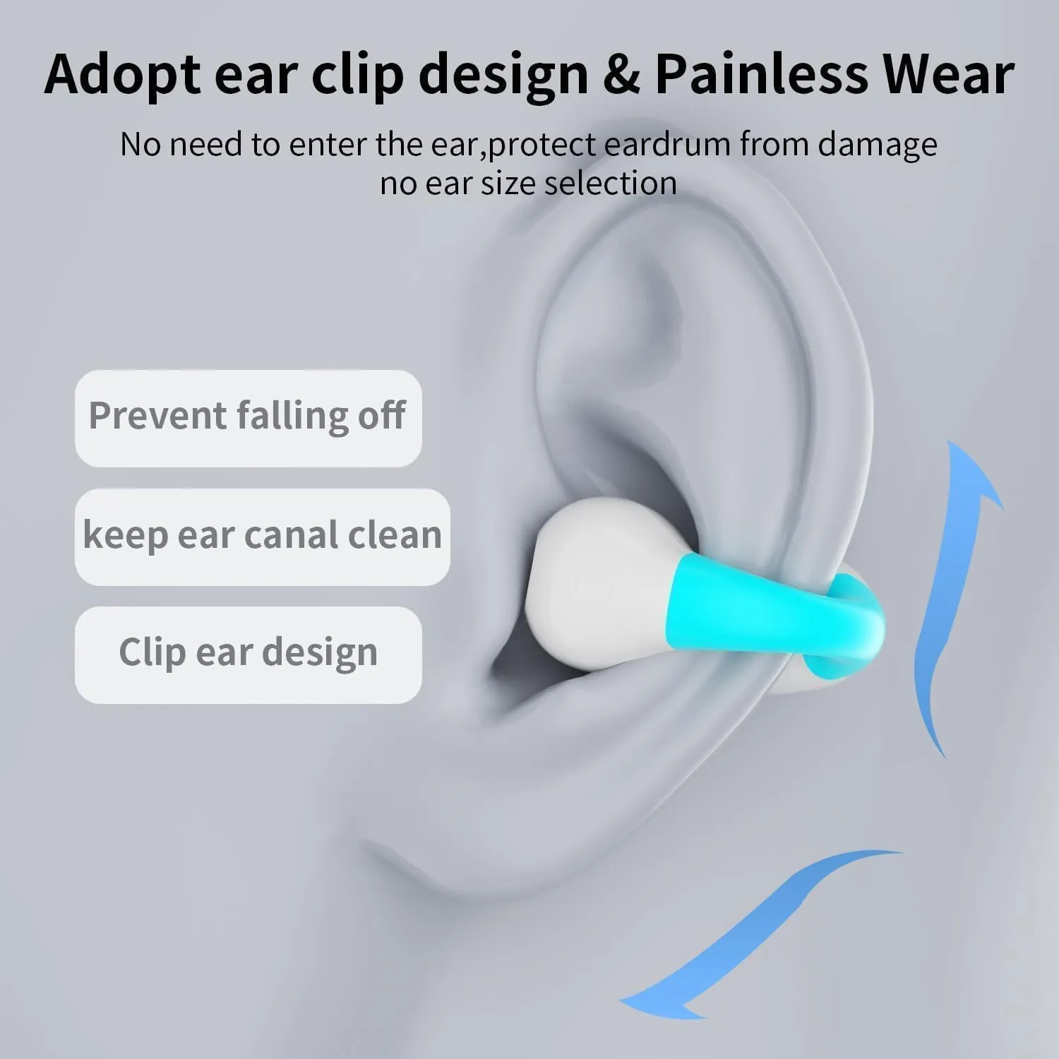 Clip On Earbuds,True Wireless Bluetooth 5.3 Lightweight Comfort Bone Conduction Open Ear Headphones with LED Digital Display Charging Case Sport Built-in Mic IPX7 Waterproof for Running Fitness, Blue