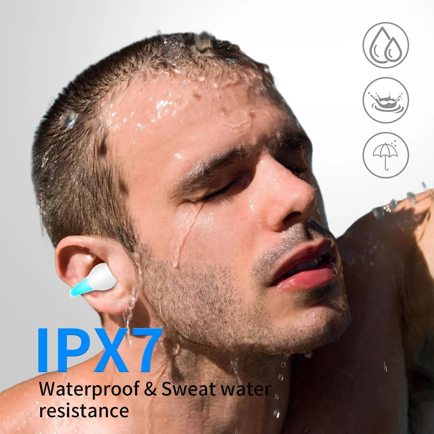 Clip On Earbuds,True Wireless Bluetooth 5.3 Lightweight Comfort Bone Conduction Open Ear Headphones with LED Digital Display Charging Case Sport Built-in Mic IPX7 Waterproof for Running Fitness, Blue