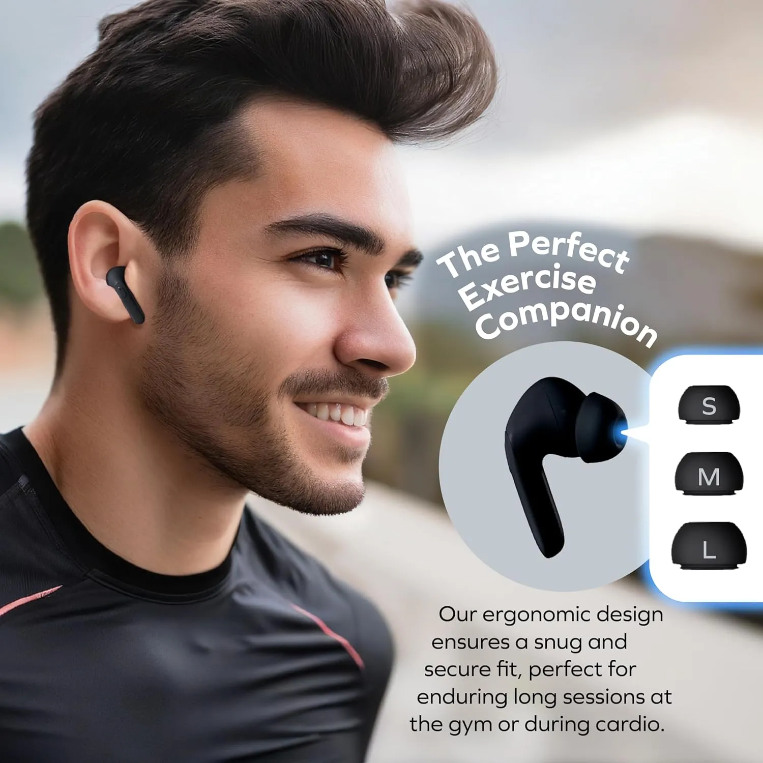 Coby Active Bluetooth Wireless Noise Cancelling Earbuds, 30db, USB C Charging Case, IPX7 Waterproof Wireless Earbuds, Transparency Mode, Smart App with Location Tracking, Customizable EQ (Black)