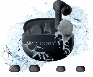 Coby Active Bluetooth Wireless Noise Cancelling Earbuds, 30db, USB C Charging Case, IPX7 Waterproof Wireless Earbuds, Transparency Mode, Smart App with Location Tracking, Customizable EQ (Black)