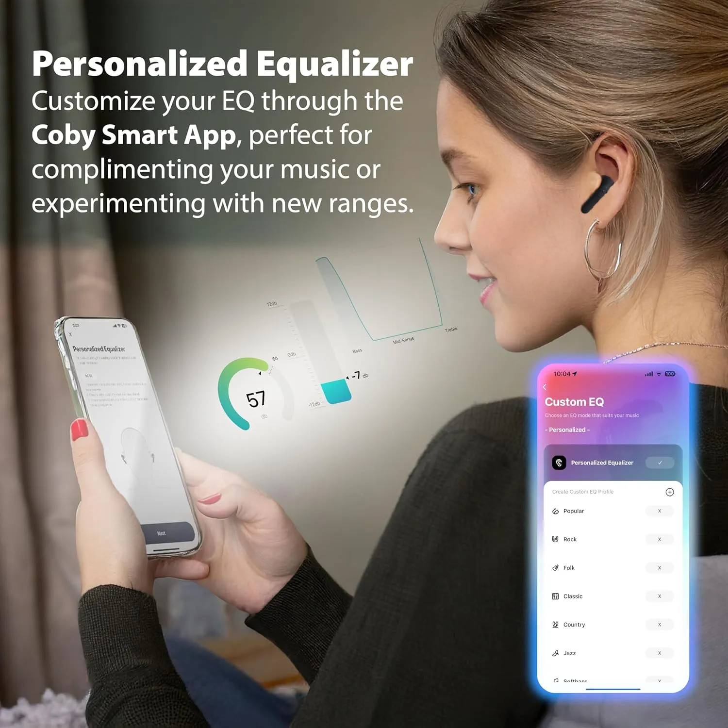 Coby Active Bluetooth Wireless Noise Cancelling Earbuds, 30db, USB C Charging Case, IPX7 Waterproof Wireless Earbuds, Transparency Mode, Smart App with Location Tracking, Customizable EQ (Black)