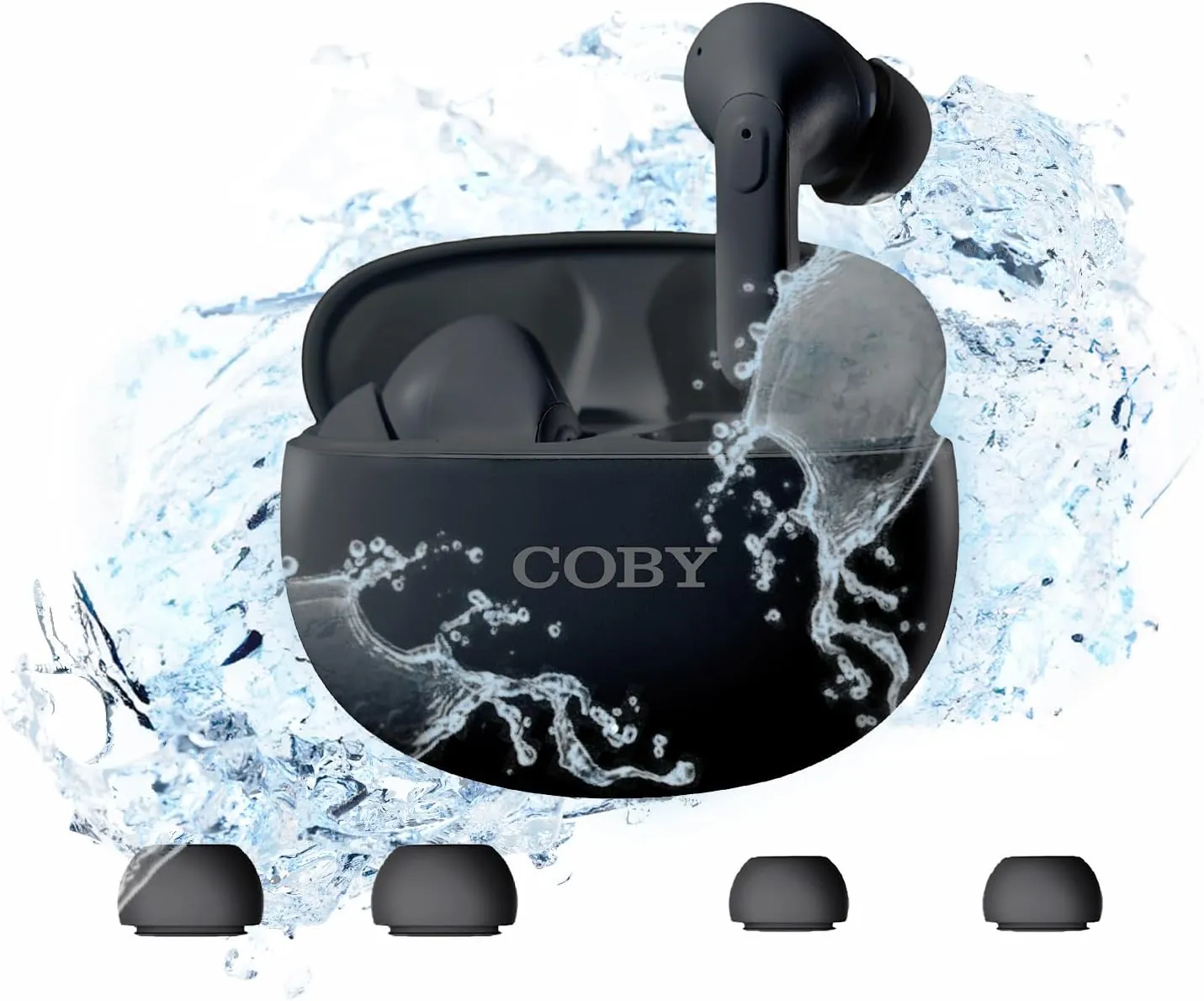 Coby Active Bluetooth Wireless Noise Cancelling Earbuds, 30db, USB C Charging Case, IPX7 Waterproof Wireless Earbuds, Transparency Mode, Smart App with Location Tracking, Customizable EQ (Black)