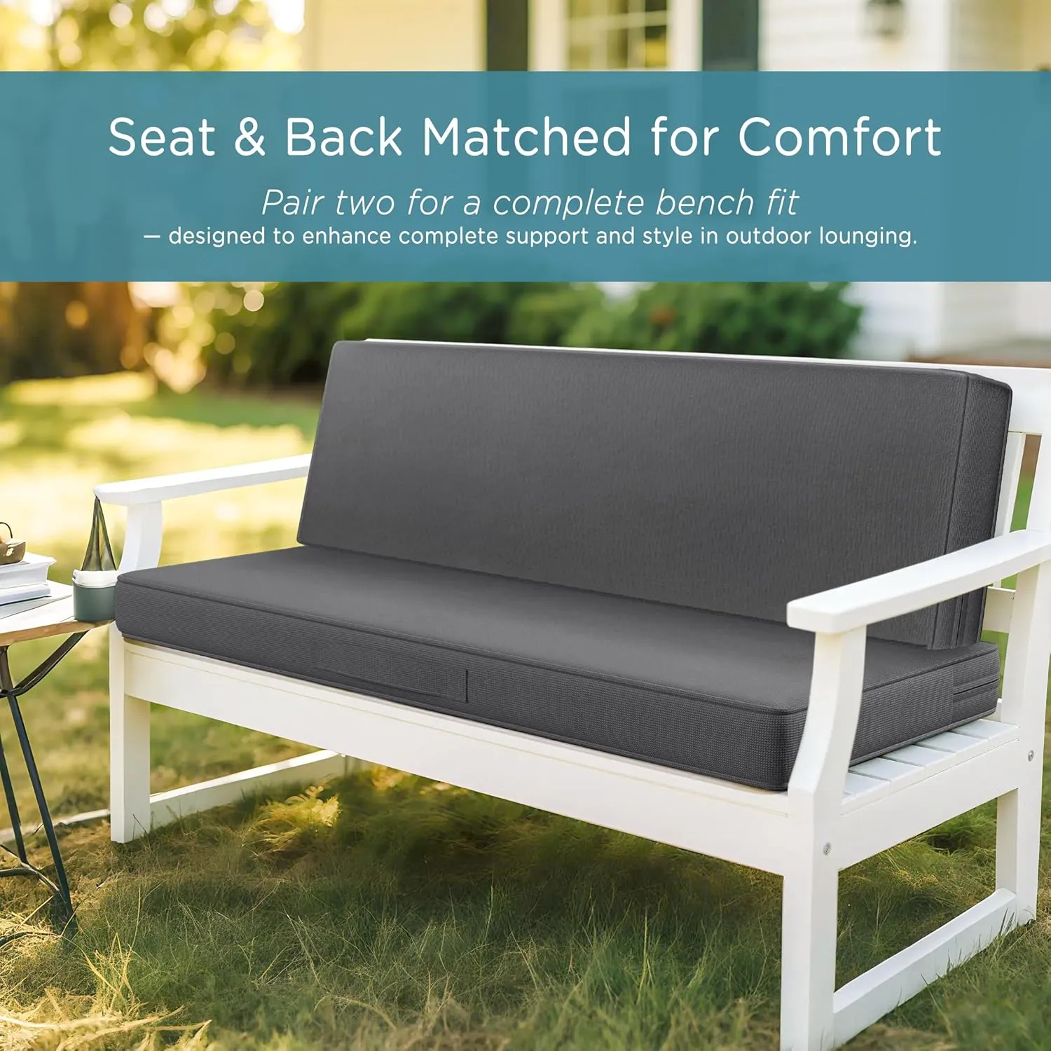 Codi Outdoor Bench Cushion 48 inch, Double Waterproof Patio Furniture Cushions Replacement for Swing, Porch, Couch, 48x18x3'', Grey