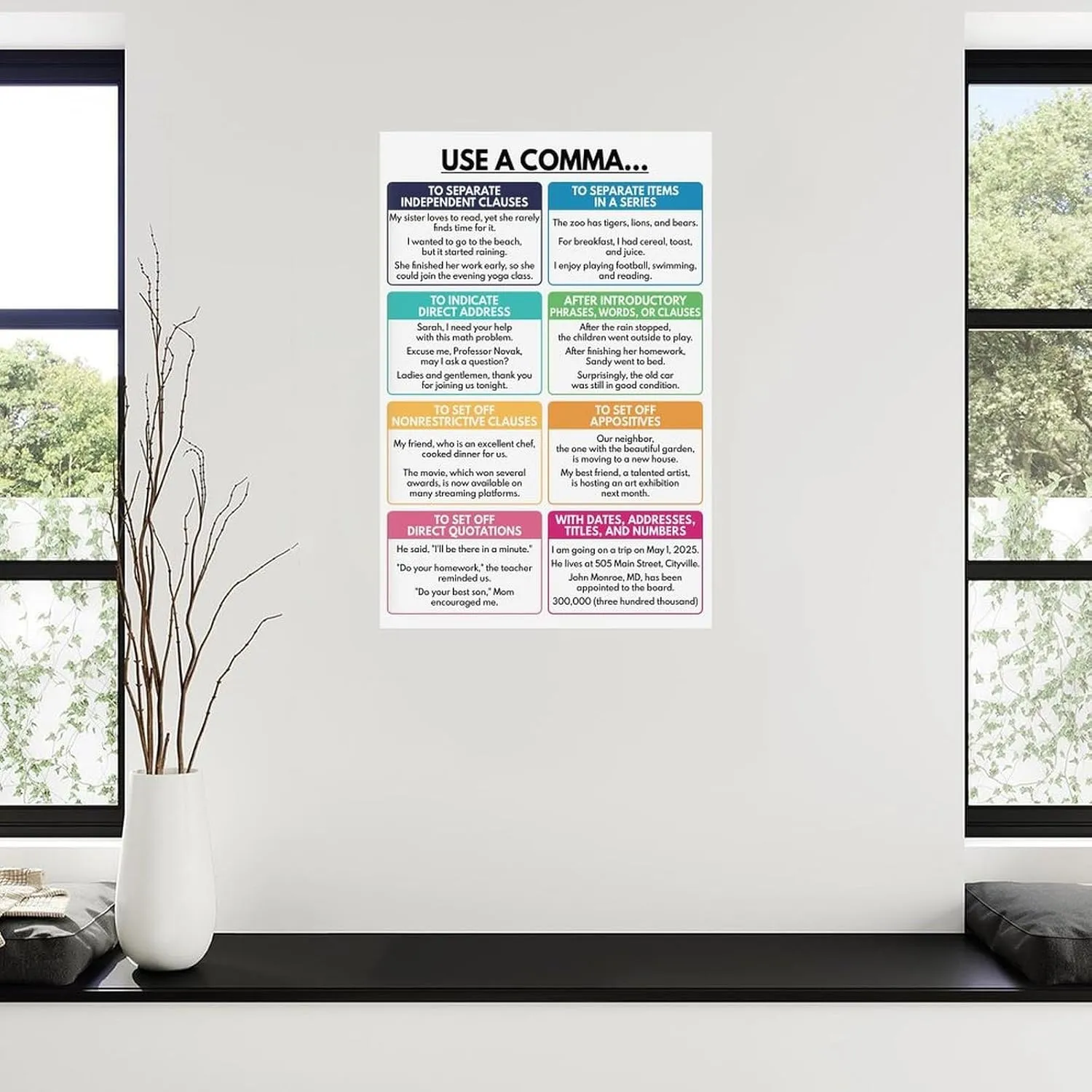Comma Usage Grammar Chart 8 Essential Rules Classroom Educational Posters Canvas Painting Posters And Prints Wall Art for Living Room Bedroom Decor 08x12inch(20x30cm) Unframe-style