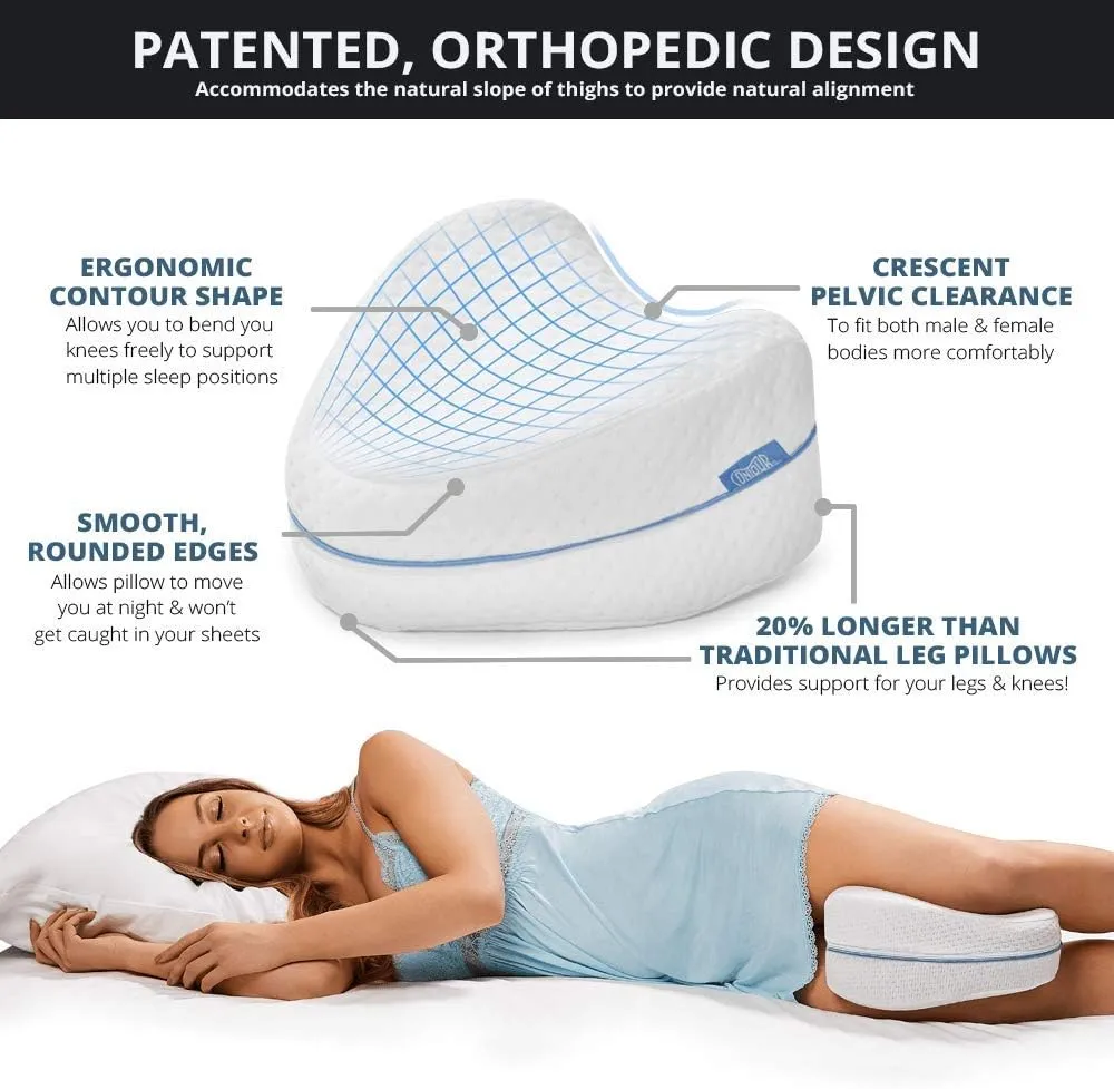 Contour Legacy Leg & Knee Foam Support Pillow for Side Sleepers Soothing Relief for Back, HIPS, Knees, Joints, Nerves & Muscles