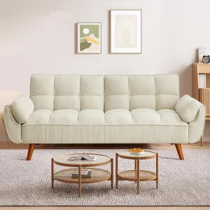 Convertible Futon Sofa Bed, Sleeper Couch Bed with Adjustable Backrests, Linen 3 Seater Small Couches for Small Spaces, Living Room, Bedroom(Beige, 75")