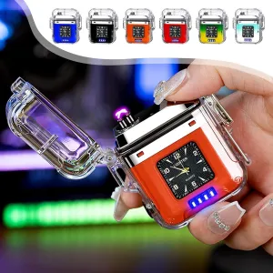 Cool 3-in-1 Electric Lighter, USB Rechargeable Windproof Flameless Waterproof Lighter with Dial Lighting Led Power Display Lighter Suitable for Candle Camping Outdoor Gifts(White black)
