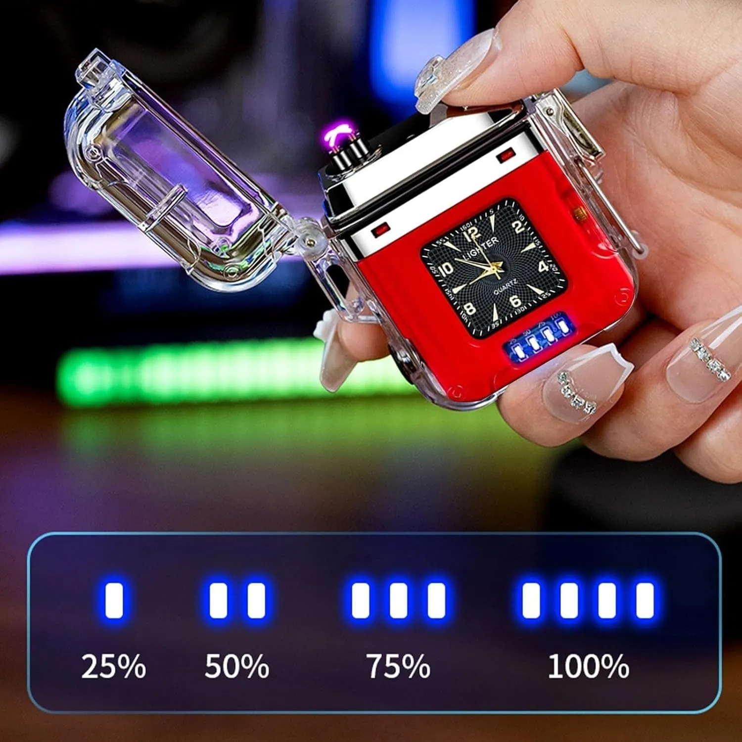 Cool 3-in-1 Electric Lighter, USB Rechargeable Windproof Flameless Waterproof Lighter with Dial Lighting Led Power Display Lighter Suitable for Candle Camping Outdoor Gifts(White black)