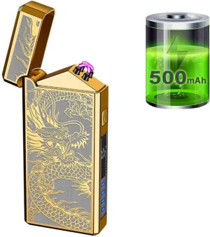 Cool Gadgets USB C Electric Lighters for Candle Fast Charging 𝟱𝟬𝟬𝗺𝗔 Windproof Rechargeable Lighter Portable Metal Dragon Pattern Outdoor Camping Grill ARC Plasma Lighters