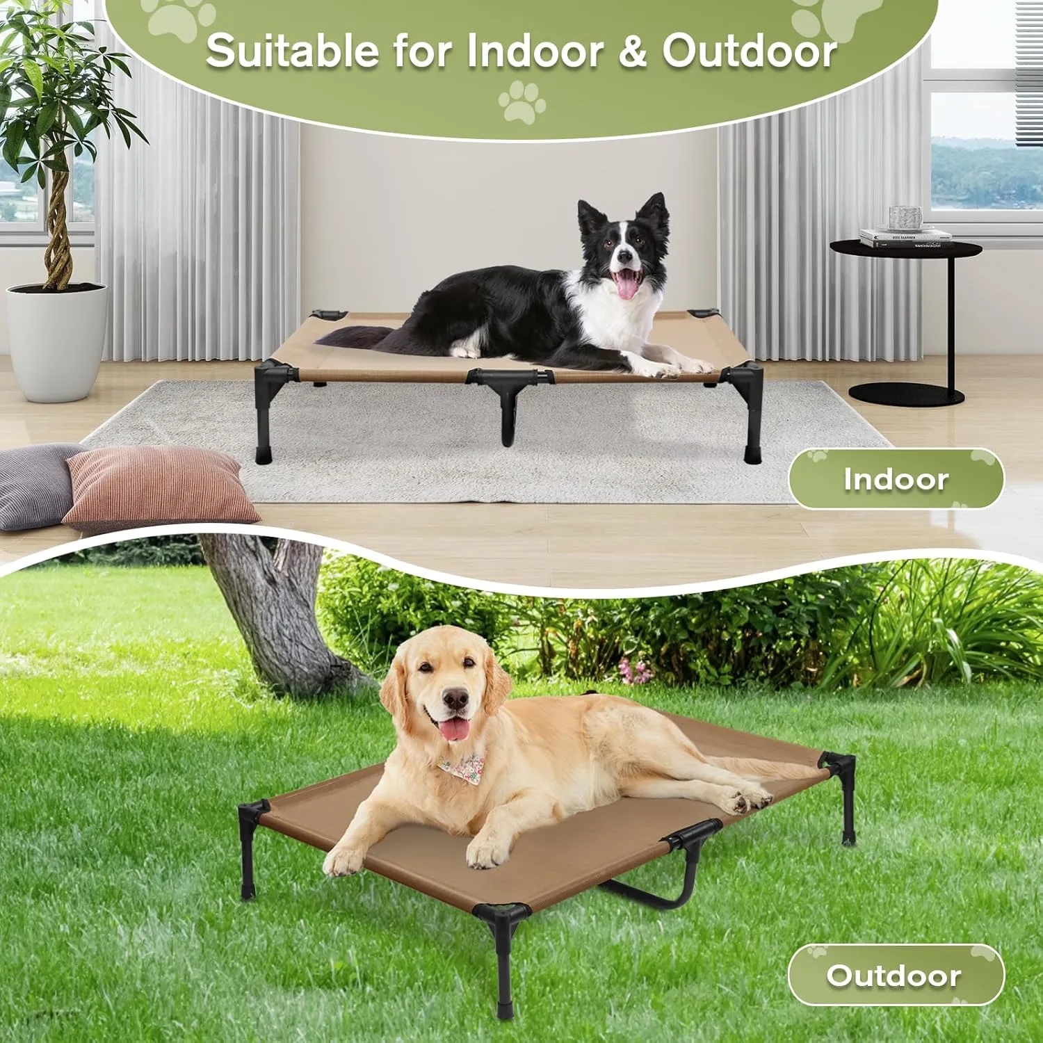 Cooling Elevated Dog Cots Beds for Large Dogs, Outdoor Raised Pet Hammock Beds with Breathale Mesh, Stable Pets Place Bed with Non-Slip Feet, Lifted Dogs Cot, Easy to Clean, Brown, L