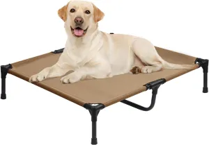 Cooling Elevated Dog Cots Beds for Large Dogs, Outdoor Raised Pet Hammock Beds with Breathale Mesh, Stable Pets Place Bed with Non-Slip Feet, Lifted Dogs Cot, Easy to Clean, Brown, L
