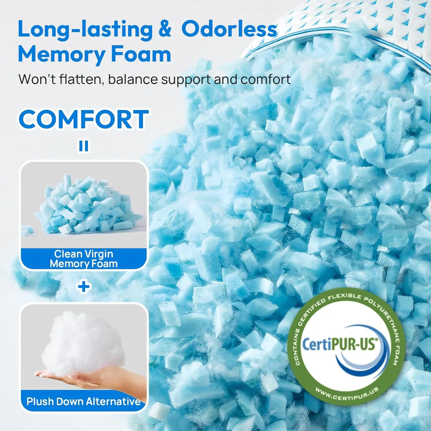 Cooling Gel Memory Foam Pillows Queen Size Set of 2 for Sleeping,Bamboo Rayon Adjustable Firm Shredded Foam Bed Pillows 2 Pack for Side, Back, Stomach Sleepers Luxury Washable Breathable Pillowcase