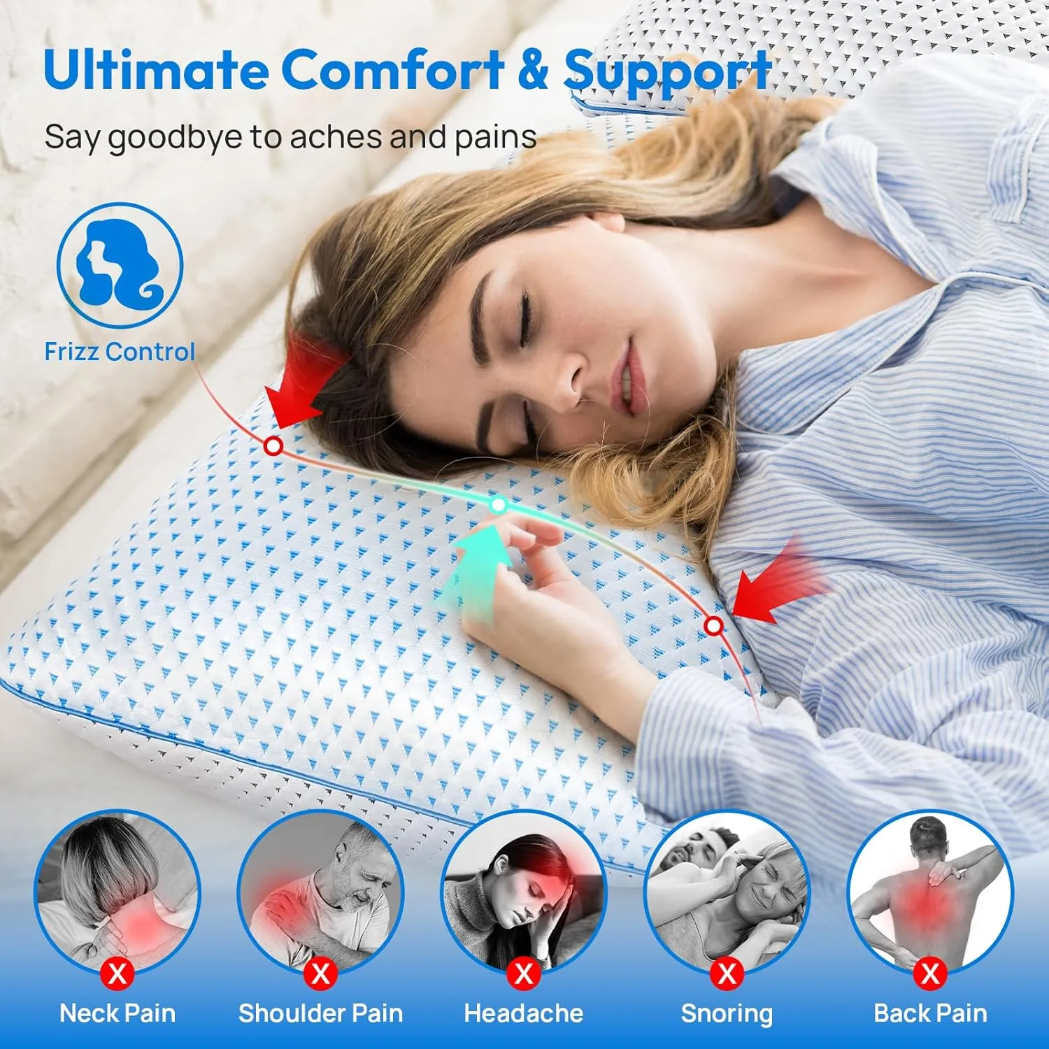 Cooling Gel Memory Foam Pillows Queen Size Set of 2 for Sleeping,Bamboo Rayon Adjustable Firm Shredded Foam Bed Pillows 2 Pack for Side, Back, Stomach Sleepers Luxury Washable Breathable Pillowcase