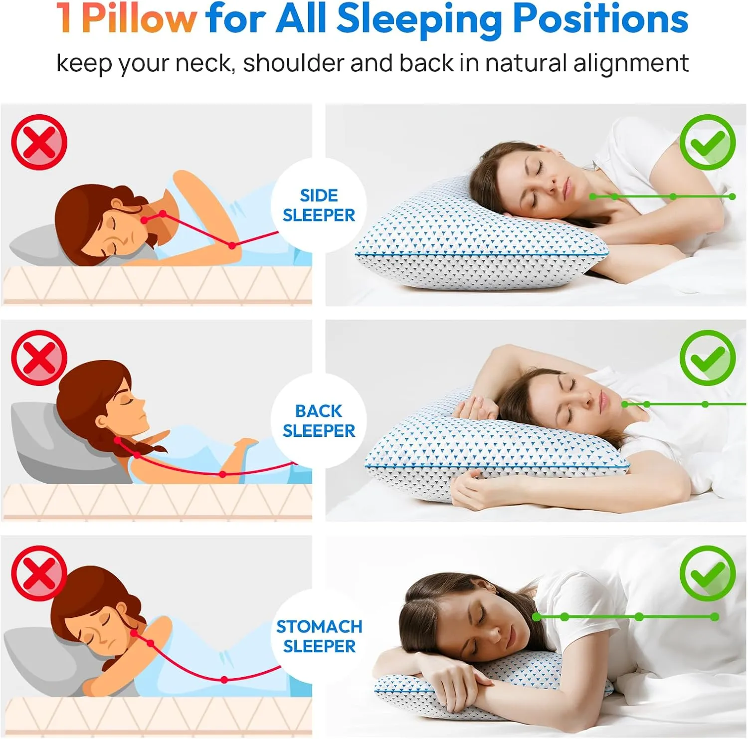 Cooling Gel Memory Foam Pillows Queen Size Set of 2 for Sleeping,Bamboo Rayon Adjustable Firm Shredded Foam Bed Pillows 2 Pack for Side, Back, Stomach Sleepers Luxury Washable Breathable Pillowcase