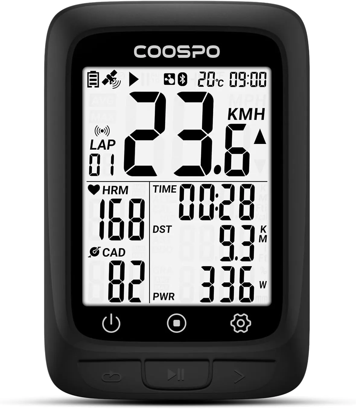 COOSPO Bike Computer GPS Wireless, ANT  Cycling Computer GPS with Bluetooth, Multifunctional ANT  Bicycle Computer GPS with 2.4 LCD Screen, Bike Speedometer with Auto Backlight IP67