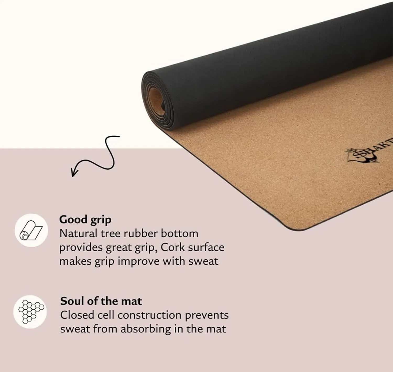 Cork Yoga Mat, Sweatproof NonSlip, Lightweight TPE foam, for Workouts Home Gym Travel