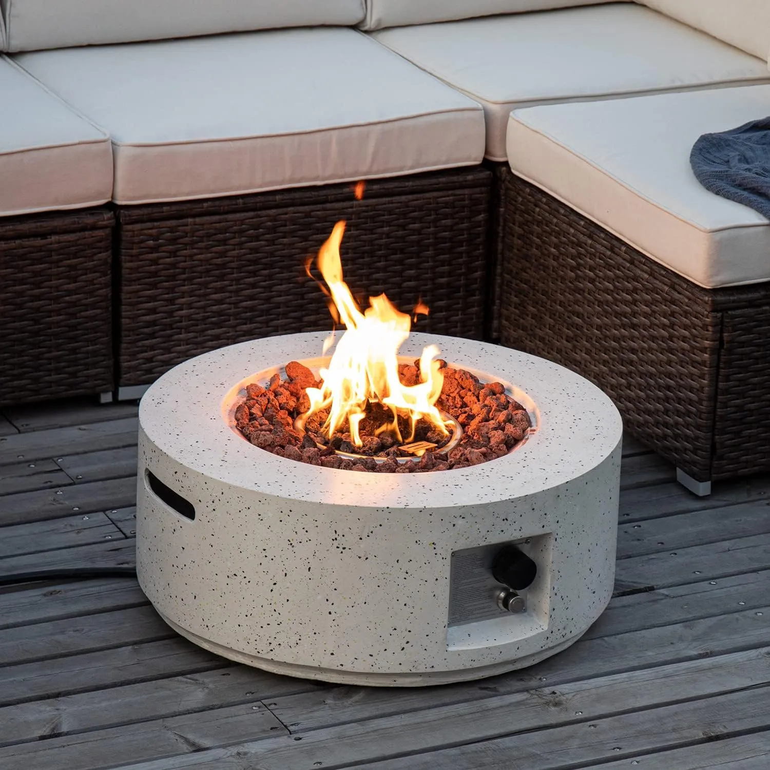 COSIEST Outdoor Propane Fire Pit Coffee Table, 28-inch Terrazzo Round Base Patio Heater, CSA Certified, 40,000 BTU Stainless Steel Burner, Free Lava Rocks, Waterproof Cover