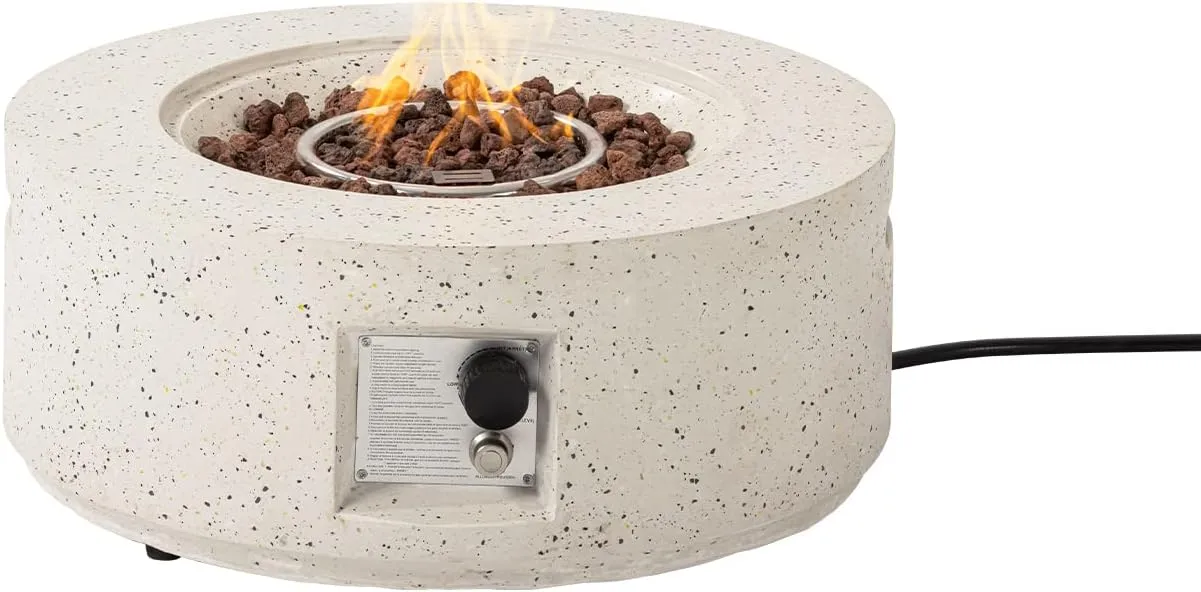 COSIEST Outdoor Propane Fire Pit Coffee Table, 28-inch Terrazzo Round Base Patio Heater, CSA Certified, 40,000 BTU Stainless Steel Burner, Free Lava Rocks, Waterproof Cover